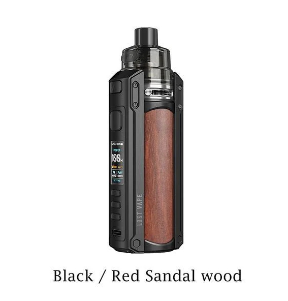 Lost Vape Ursa Quest 100W Pod Mod Kit - Schwarz/Rotes Sandelholz: Schweizer Präzision trifft auf wandelbare Vaping-Kunst